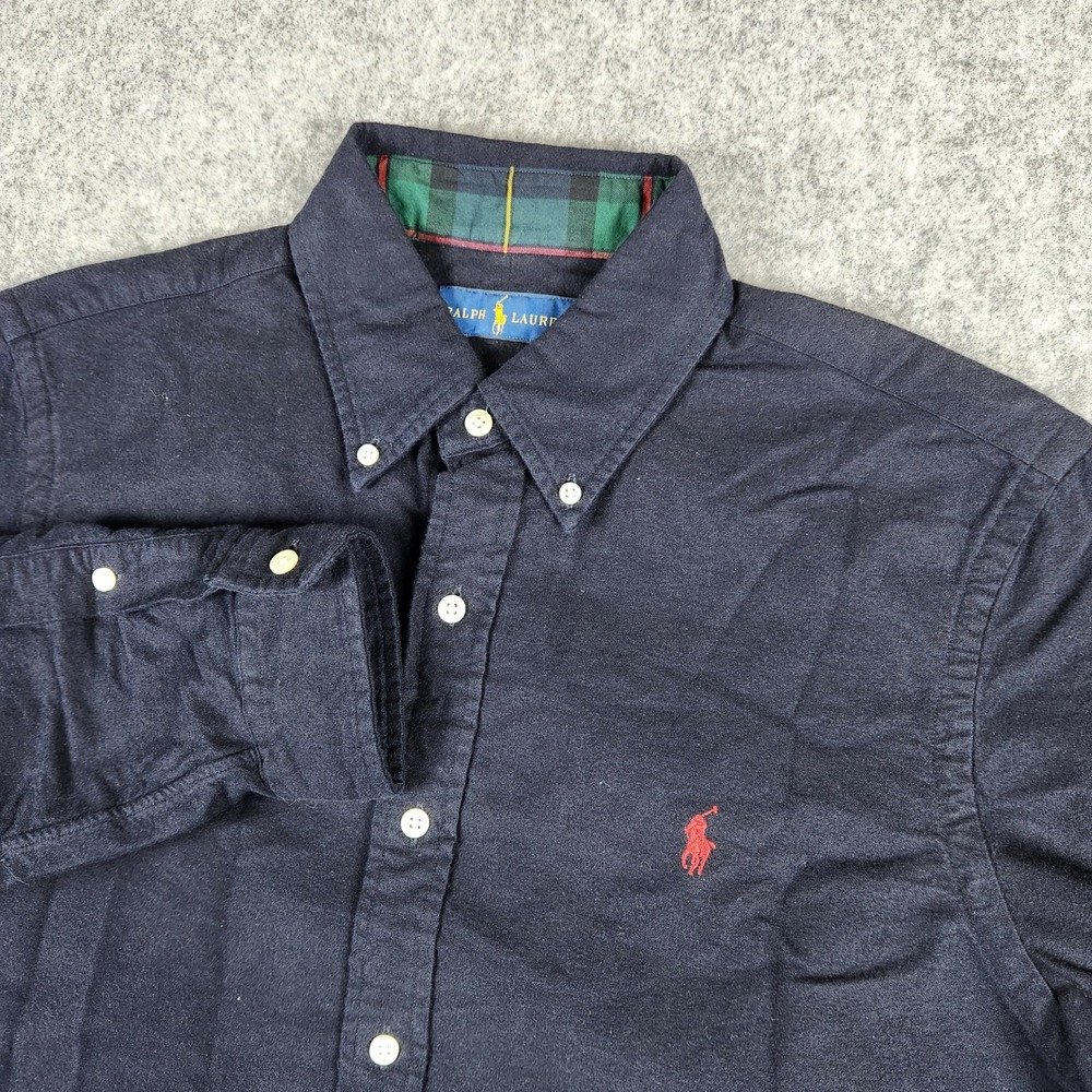 Polo Ralph Lauren Button Down Shirt Men M Blue Flannel Plaid Pony Collar Preppy